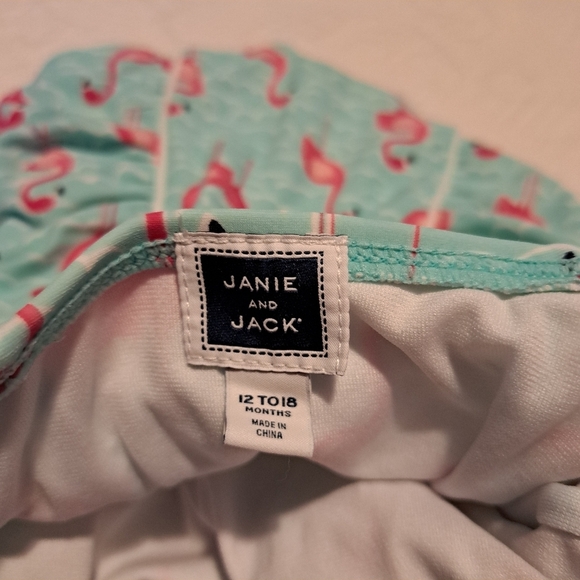 Janie and Jack girls size 12-18 1 piece flamingo ruched swim suit - Picture 4 of 7